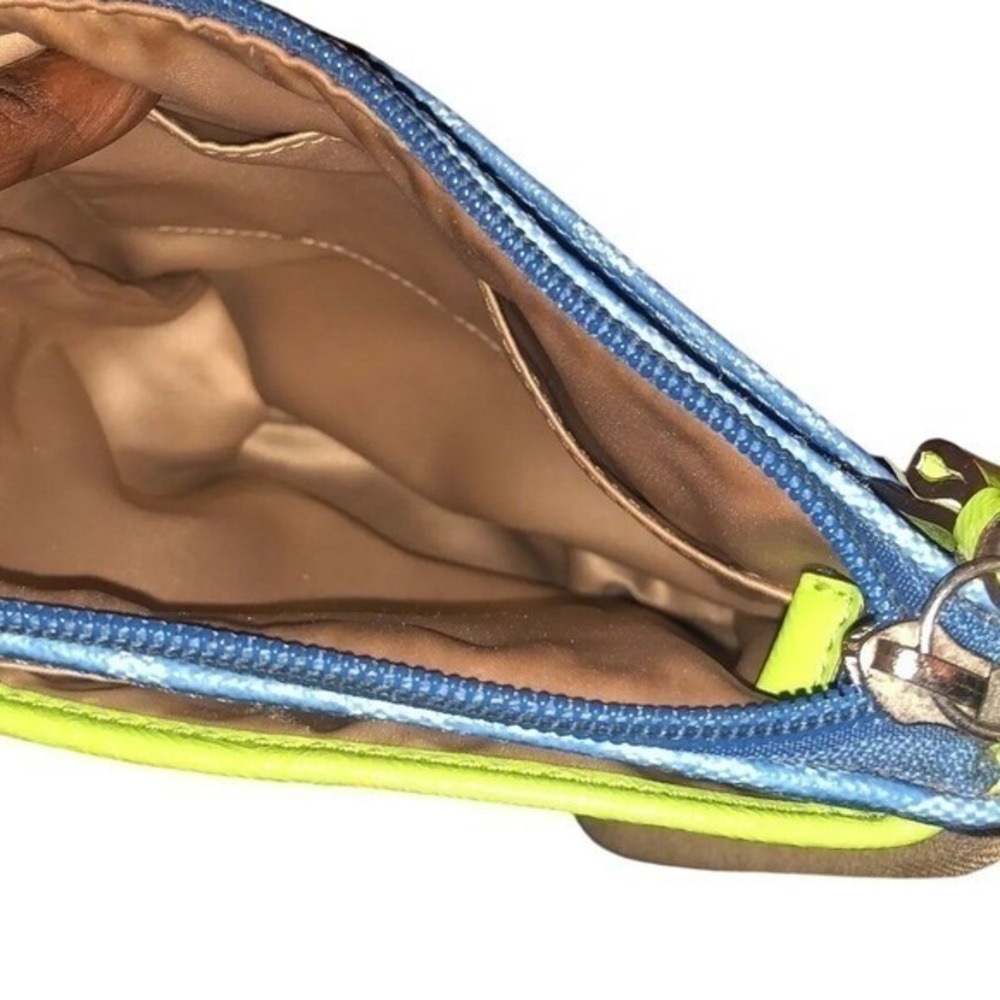 Coach North South Swingpack Crossbody‎ Blue Signature Monogram Lime Green Stripe - Picture 3 of 5
